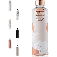 EQUA große Trinkflasche mit Kunstleder-Hülle 750 ml, aus Borosilikatglas, BPA-frei und Auslaufsicher.