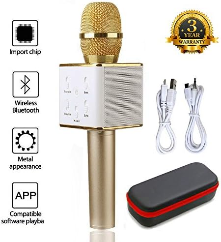 Wireless Magic Karaoke Handheld Bluetooth Microphone Speaker For Apple iPhone Android Smartphone (Q7 Gold)