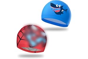 HAZMA 2 Pezzi Cuffia Piscina Bambino, Modello Dei Cartoni Animati Cuffie Piscina Bambini, Cuffia Nuoto Bambino, Cuffia Piscina Neonato, Cuffia Nuoto Per Bimbino Ragazzi Ragazze Età 4-12