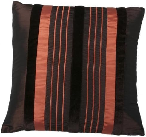 STRIPES - Faux Silk Black and Orange Silk Cushion with Velvet Stripes