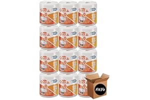 FitYo - Pack de 12 Rouleaux d'Essuie Tout - Format XL - 280 Feuilles Prédécoupées - Rouleau de 70 Mètres - Usage Domestique ou Industriel - Papier Absorbant et d'Essuyage