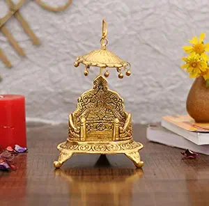 Collectible India Metal Singhasan Oval Shaped for Ganesha Krishna God Idols - Gold Plated Ladoo Gopal Pooja Chowki for Temple Mandir Puja Idol Decoration Items