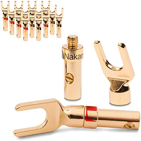 16x High End Nakamichi Spade Terminals For Cable Up To 6 mm² 24 Carat Gold Plated