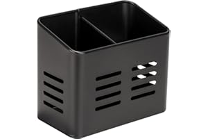 WENKO Cesto de cubertería Baco, cesta Black Outdoor Kitchen de metal recubierto de polvo en color negro para cubiertos, también sirve de escurreplatos gracias a sus agujeros de base, 16 x 13,5 x 9 cm