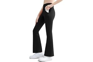 Naiyafly Girls Yoga Legging Flare Pants with Pockets V Cross High Waisted Bootcut Wide Leg Workout Bell Bottoms Dance Athletic Leggings