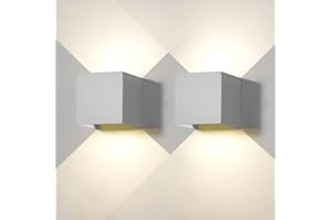 FUPE 2 Piezas Aplique de Pared exterior LED Lámparas de Pared Interior moderno Gris 12W 4000K blanco natural IP65 impermeable cuadrada de aluminio Ángulo de luz ajustable de diseño y fácil de instalar