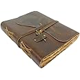 WANDERINGS Large Vintage Leather Journal - Antique Handmade Leather Bound Journal with Old Fashioned Deckle Edge Paper - Perfect for Writing a Grimoire Sketching as a Diary - 21x30 cm