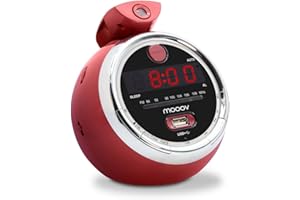 Metronic 477024 Radio Réveil FM Cherry - USB Projection Plafond Double Alarme Matin Avec Fonctions Sleep/snooze Et Piles De Sauvegarde De L'heure - Rouge