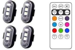 KEEPLUS 4PCS Remote Control Strobe Light, Car LED Ambient Lights, Wireless Remote Control Anti-Collision Strobe Lights 7 Colors, Rechargeable Car Flashing Lights, LED Strobe Drone Light for Motorcycle, Car