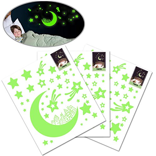 MTURE Aufkleber Wandsticker Sticker, Sterne für Sternenhimmel Wandsticker, Fluoreszierend und im Dunkeln leuchtend, ideal für Kinderzimmer und Schlafzimmer