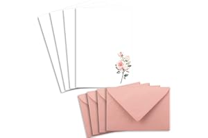 GLÜXX-AGENT Set di 25 fogli di carta da lettere formato DIN A5, carta naturale in crema con rami di rose, con buste DIN C6, stampabili, ideali per inviti di nozze
