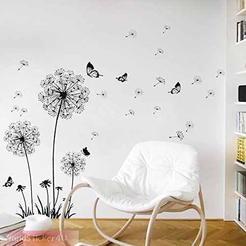WandSticker4U- Wandtattoo „Pusteblumen“ schwarz | Effektbild: 165x130cm | Wandsticker Löwenzahn Blumen Baum Pflanzen Waldbild Wand Aufkleber Deko für Wohnzimmer, Schlafzimmer, Garderobe, Küche, Flur XL - 4