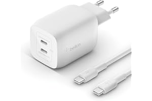 ‎BELKIN Belkin Ładowarka sieciowa 65W, 2 porty USB typ C, Power Delivery 3.0 z technologią GaN do urządzeń iPhone 15, 14, iPad, MacBook, Samsung Galaxy S24, Tab, Pixel i innych - kabel USB C-C w zestawie