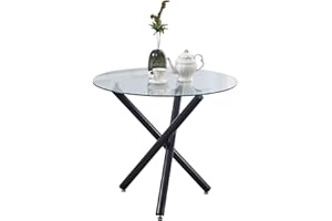 PAONNE Round Glass Dining Table 90 x 90 x 75 cm Contemporary and Modern Glass Kitchen Table for Home Kitchen, Restaurant, Apartment and Small Space, with Tempered Glass Top and Golden Legs