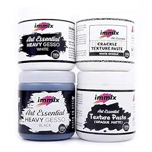 immix Combo Pack of Water-Based, Non-Toxic, Low Viscosity, Heavy White, Black, Acrylic & Oil Primer with Creative Hard Structure, Cracking Pattern, Stable Finish Creation Modelling Crackle Paste