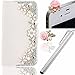 Produktbild Vandot 3 in1 Zubehör Set Luxus Kristall Strasssteine Diamant Buch-Stil Flip Folie Magnetverschluss Brieftasche Geldbörse Wallet Kreditkarte ID Card Slots PU Leder Beschützer Haut und Weiß Harte Schutzfolie Schutzhüllen Case Tasche Hülle Etui Schale für Smartphone iPhone 6 4.7 Zoll + 1X Silber Metall Touch Pen Stift Stylus + 1X 3.5mm Pink Blume Flower Kamelien Anti Dust Plug Rhinestone Staubschutz Diamant Kristall Stöpsel Anti Staub Stecker