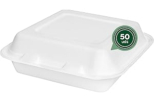 HORECA COLLECTION MAXI PRODUCTS - Envase Caña de Azúcar Comida para Llevar - Envase Hamburguesa y Portamenús - Táper con Compartimentos para Comida - APTO PARA MICROONDAS (23 x 23 x 6 cm, 50 unidades)