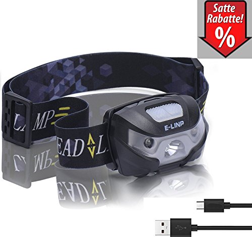 LED Stirnlampe / Kopflampe, LED Stirnlampen / Kopflampen, USB Wiederaufladbare, LED Kopfleuchten, handfreie Kopflampe, Sehr hell, wasserdicht, Ideal für Camping / Laufen / Angeln / Gassi gehen / Jagd und Lesen / Campinglampe / Aussenleuchte, inklusive USB Kabel, E-LINP