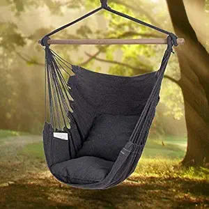 PROSFIA Hanging Rope Hammock Chair Large Cotton Weave Porch Swing Seat Comfortable and Durable Hanging Chair for Yard, Bedroom, Porch, Indoor, Outdoor - 2 Seat