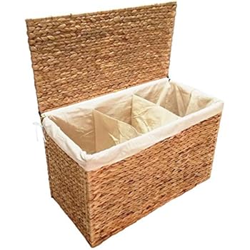 Rattan Wäschesortierer , Wäschekorb 3 Fächer Einteilung , Fb . Weiß