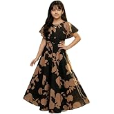 Aarya DESIGNER Girls Casual Floral Round Neck Cap Sleeves Fit and Flare Straight Full Length Gown Dress