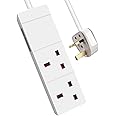 EXTRASTAR 2 Gang Extension Lead with Led Indicator and Side Switch in White, 1M Extension Cord 13A UK Plug Max 3120W, 2 Socket Power Strip for Home Office School