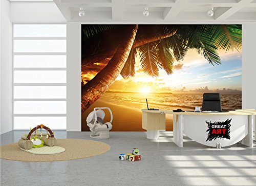Fototapete Sonnenuntergang am Meer Wandbild Dekoration Karibik Palm Beach Paradies Strand Sonne Urlaub Reisen Natur Insel | Foto-Tapete Wandtapete Fotoposter Wanddeko by GREAT ART (336 x 238 cm) - 7