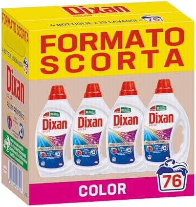 Dixan Liquido Color Detersivo Lavatrice Formato Scorta (4 x 19 Lavaggi), Detersivo liquido lavatrice per colori vivaci, pulizia profonda del bucato e freschezza igienica per la lavatrice