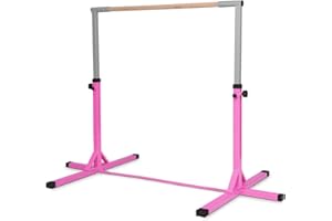 COSTWAY Barra per Ginnastica e Danza per Bambini e Bambine in Metallo e Legno, Sbarra Parallela Portatile e Regolabile in Altezza con Cuscinetti Antiscivolo, 203 x 121 x 91/150 cm