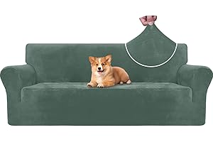 CYCMACO Copridivano Velluto Spesso 3 Posti, Universale Copridivani Elasticizzati, Copri Divani Antiscivolo, Moderno Sofa Cover Antigraffio, Fodera Divano Antimacchia Lavabile, Verde Chiaro