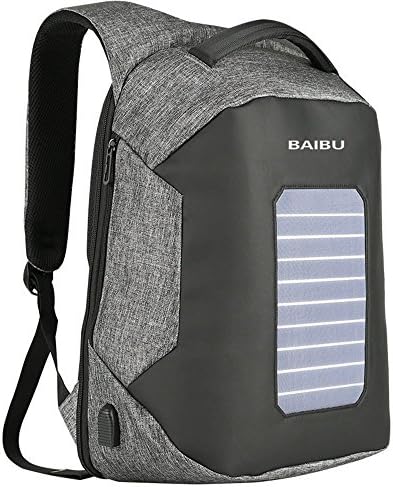 Fashion Men Anti-theft Backpacks USB Design Solar Charge 15.6 Inch Laptop Business Backpack Waterproof Travel Bag (gray)