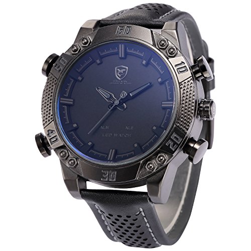 Shark Herren Armbanduhr Quarzuhr Schwarze Armband aus Leder Analog LED Anzeige mit Datumanzeige SH262 Grau Shark Herren Armbanduhr Quarzuhr Schwarze Armband aus Leder Analog LED Anzeige mit Datumanzeige SH262 Grau