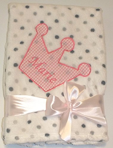 Kuschlige Mädchen Babydecke Decke mit Krone und Namen bestickt 75 x 100 cm