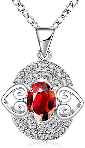 XUHUZI Necklace Pendant Collar A Collar For A Horse Zircon Pendant Necklace Silver Heart-Shaped Pendant Necklace Mosaic Red Oval Zirconium Stone Section