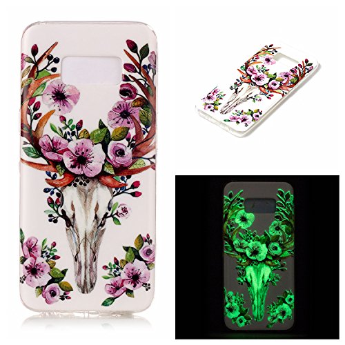 Galaxy S8 Plus Luminous Case, BONROY® Fluorescent Effect Night Glow In The Dark Transparent Ultra-Thin Soft Gel TPU Silicone Bumper Case Stylish Unique Colourful Printed Pattern Design Anti-Scratch Shock Absorption Protective Case Cover for Samsung Galaxy S8 Plus - Sika deer