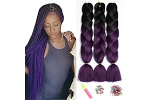 ‎SHOWJARLLY ShowJarlly Kanekalon Kunsthaar Haar, Kanekalon Haar Braids Extension, Ombre Jumbo Braid Haarverlängerung 24", Kanekalon Zöpfe Box Braid Haar Kunsthaar Haar Zum Einflechten Schwarz/Lila#