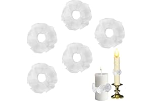 LOKXMVE Lot de 5 bouchons anti-gouttes pour bougies de baptême - Tulle de 3 à 5 cm de diamètre - Blanc - Protection contre les gouttes pour bougies de baptême, de communion, de mariage