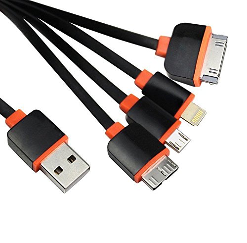 Cargador m  ltiple  J2CC Cargador del USB 4 en 1 con el interruptor del rel  mpago de 8 Pin   30 puertos del USB 2 0 del USB del Pin   Micro para todo IOS  Andriod  mini dispositivos portuarios  100cm  negro   naranja 