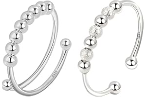 VELESAY Argento Sterling 925 Anello con Perline Antistress Anelli per Donne Anelli Spinner con Perle Anelli Sottili Regolabili Impilabil Fidget Anello Antistress Ruota Liberamente Anello Regolabile Argento