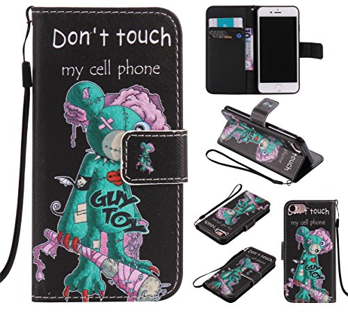 Nancen Apple iphone 7 (4,7 Zoll) Hülle / Handyhülle, Painted Persönlichkeit PU Leder Tasche Schutzhülle Case Lederhülle Flip Cover mit Standfunktion, zwei Kartenfächer und Eine Brieftasche Etui [Don't touch my cell phone]