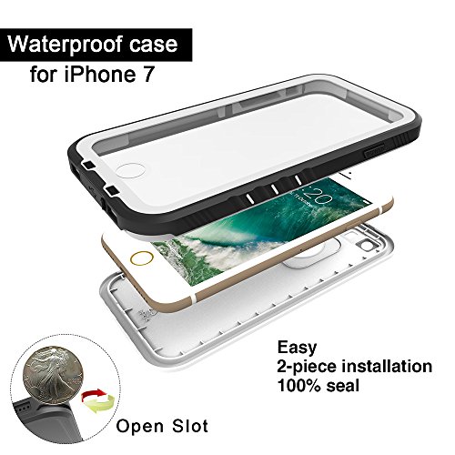 FLOVEME Funda Impermeable para iPhone 7 Plus Certificado IP68 Resistente al Polvo  Lluvia  Nieve y Aceite  Ideal para Esquiar  Nadar  Pescar  Lavar y Cocinar - Blanco