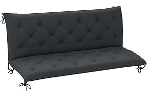 Outsunny 3 Seater Bench Pad, Garden Chair Cushion with Back and Ties for Indoor and Outdoor Use, 98 x 150 cm, Black