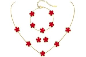 XFSRG Collana Quadrifoglio Parure Gioieili Fortunato Quattro Foglie Placcato Orecchini Bracciali 18k Oro Acciaio inossidabile con Fiore per Donna Ragazze