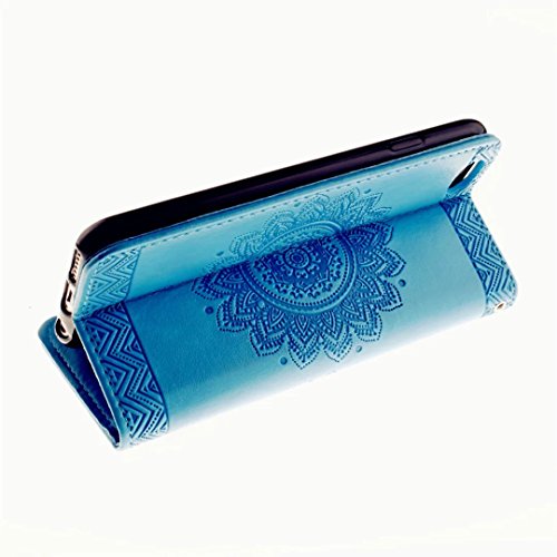 MUTOUREN Portemonnaie Handyhülle für iPhone 6 plus iphone 6S plus 5.5 Zoll PU Lader Brieftasche Klapphülle Bookstyle Wallet Flip Case mit Standfunktion Kartenfach Fall-Abdeckung Ultradünne Kratzfeste Stoßdämpfende Telefonkasten Geprägtes Muster indische Mandala Blau + Metall Stylus Stift - 6