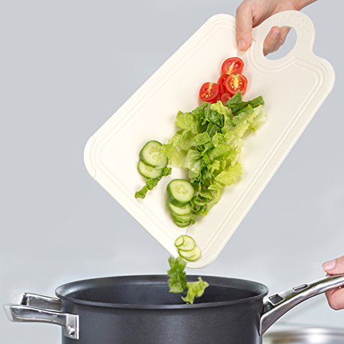 Santrue Tabla de Cortar Plegable El plastico-Tablero de tablilla Plegable Aptas para el lavavajillas Alfombrilla de Cocina con pies Antideslizantes y Deep Drip Juice Groove (Beige)