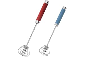 GEMMAHW 2 Pack Semi-Automatic Egg Whisk Beater, 10in &12in Whisk, Stainless Steel Mini Hand Whisk, Hand Push Egg Beater, Rotating Mixer Stirrer for Baking, Whisking, Stirring