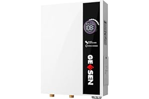 GEESEN Upgrade Tankless Water Heater Electric 9KW 240V, On Demand Instant Endless Hot Water Heater with Self Modulates to Save Energy Use (White-14KW)