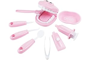 Tixiyu 9 szt. zestaw dentysty dla dzieci z szelkami-zabawka lekarzy zestaw dla dzieci lekarz zabawka zestaw udawanie zabawa lekarz zabawka do zabawy dla chłopców dziewcząt symulacja zabawki do nauki - różowy