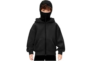Générique Sweat à Capuche Balaclava Zip Hoodie Enfant Cagoule Zippé Pull Veste Chaude Hoodie Moto Masque Anti-Vent pour Sports de Plein Air Vélo Blouson Manteau Automne et Hiver