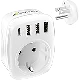 LENCENT US Plug Adapter USA Canada France Travel Adapter with 3 USB & 1 Type-C Europe Francaise FR 2 Pin to US 3 Pin for US,C